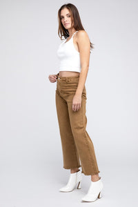 Acid Wash Frayed Cutoff Hem Straight Wide Pants - Exotica Luxe Boutique