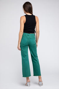 Acid Wash Frayed Cutoff Hem Straight Wide Pants - Exotica Luxe Boutique