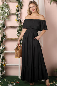 Off the Shoulder Flowy Maxi Dress - Exotica Luxe Boutique