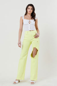 DISTRESSED WIDE CUT STRAIGHT LEG JEANS - Exotica Luxe Boutique