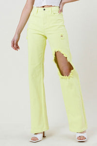 DISTRESSED WIDE CUT STRAIGHT LEG JEANS - Exotica Luxe Boutique