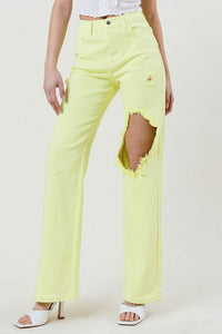 DISTRESSED WIDE CUT STRAIGHT LEG JEANS - Exotica Luxe Boutique