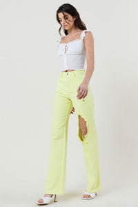 DISTRESSED WIDE CUT STRAIGHT LEG JEANS - Exotica Luxe Boutique