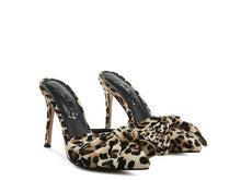 Load image into Gallery viewer, Joelle High Heel Bow Tie Leopard Print Mules - Exotica Luxe Boutique