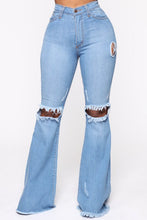 Load image into Gallery viewer, Knee Rip Flare Jean in Medium Wash