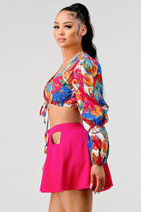 Crop printed top and cutout pants set - Exotica Luxe Boutique