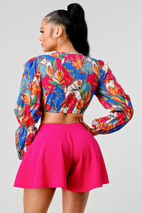 Crop printed top and cutout pants set - Exotica Luxe Boutique