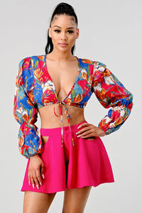 Crop printed top and cutout pants set - Exotica Luxe Boutique