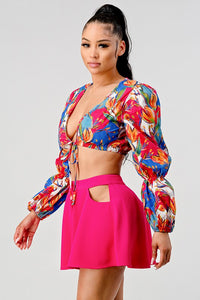 Crop printed top and cutout pants set - Exotica Luxe Boutique