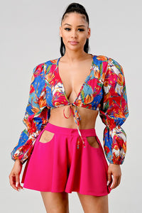 Crop printed top and cutout pants set - Exotica Luxe Boutique