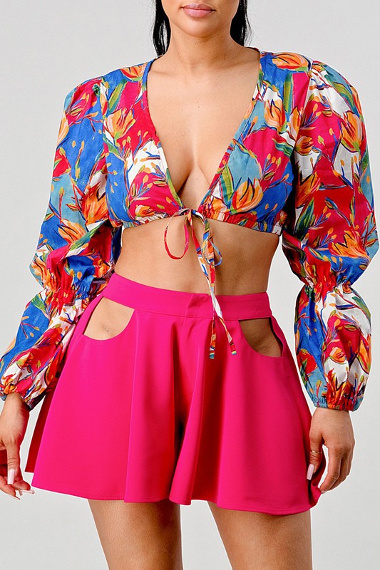 Crop printed top and cutout pants set - Exotica Luxe Boutique