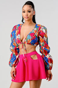 Crop printed top and cutout pants set - Exotica Luxe Boutique