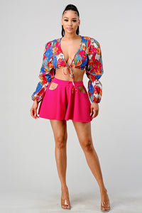 Crop printed top and cutout pants set - Exotica Luxe Boutique