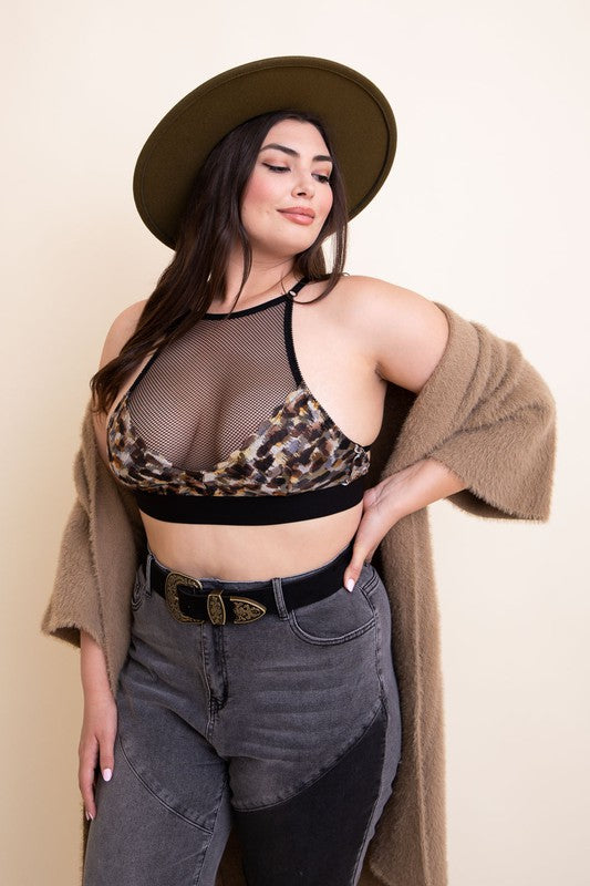 Curvy Gyrl Mesh Print High Neck Bralette - Exotica Luxe Boutique