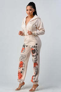 CASUAL JACKET AND GRAPHIC PANTS SET - Exotica Luxe Boutique