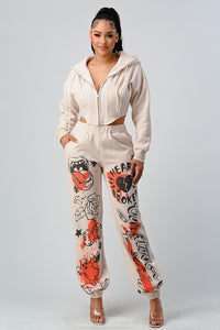 CASUAL JACKET AND GRAPHIC PANTS SET - Exotica Luxe Boutique