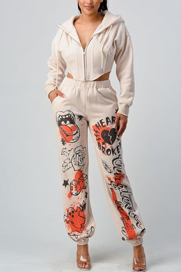 CASUAL JACKET AND GRAPHIC PANTS SET - Exotica Luxe Boutique