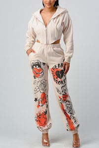 CASUAL JACKET AND GRAPHIC PANTS SET - Exotica Luxe Boutique