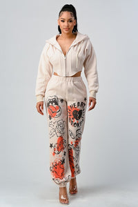 CASUAL JACKET AND GRAPHIC PANTS SET - Exotica Luxe Boutique