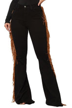 Load image into Gallery viewer, Black Bell Bottom Jean with side fringe detail