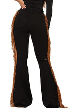 Load image into Gallery viewer, Black Bell Bottom Jean with side fringe detail