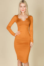 Load image into Gallery viewer, Split Neck Long Sleeve Midi Dress - Exotica Luxe Boutique