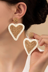 Raffia straw two tone heart drop earrings - Exotica Luxe Boutique