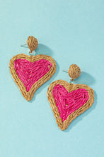 Load image into Gallery viewer, Raffia straw two tone heart drop earrings - Exotica Luxe Boutique