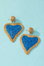 Load image into Gallery viewer, Raffia straw two tone heart drop earrings - Exotica Luxe Boutique