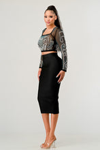 Load image into Gallery viewer, Sexy Mesh Beaded Two Piece Midi Skirt Set