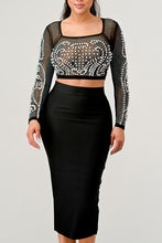 Load image into Gallery viewer, Sexy Mesh Beaded Two Piece Midi Skirt Set