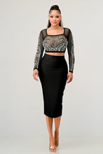 Load image into Gallery viewer, Sexy Mesh Beaded Two Piece Midi Skirt Set