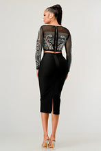 Load image into Gallery viewer, Sexy Mesh Beaded Two Piece Midi Skirt Set