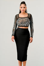 Load image into Gallery viewer, Sexy Mesh Beaded Two Piece Midi Skirt Set