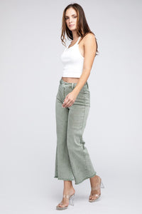 Acid Wash Frayed Cutoff Hem Straight Wide Pants - Exotica Luxe Boutique