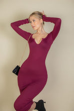 Load image into Gallery viewer, Split Neck Long Sleeve Midi Dress - Exotica Luxe Boutique