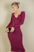 Load image into Gallery viewer, Split Neck Long Sleeve Midi Dress - Exotica Luxe Boutique