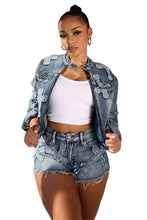 Load image into Gallery viewer, FAHION DENIM TWO PIECE SHOTR SET