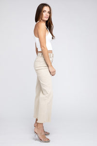 Acid Wash Frayed Cutoff Hem Straight Wide Pants - Exotica Luxe Boutique