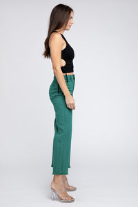 Acid Wash Frayed Cutoff Hem Straight Wide Pants - Exotica Luxe Boutique