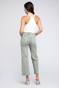 Acid Wash Frayed Cutoff Hem Straight Wide Pants - Exotica Luxe Boutique