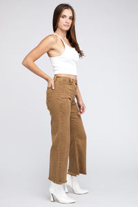 Acid Wash Frayed Cutoff Hem Straight Wide Pants - Exotica Luxe Boutique