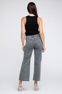 Acid Wash Frayed Cutoff Hem Straight Wide Pants - Exotica Luxe Boutique