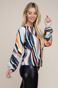 Boat Neck Bishop Sleeve Blouse - Exotica Luxe Boutique