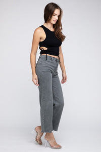 Acid Wash Frayed Cutoff Hem Straight Wide Pants - Exotica Luxe Boutique