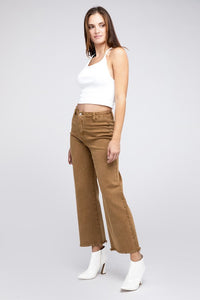 Acid Wash Frayed Cutoff Hem Straight Wide Pants - Exotica Luxe Boutique