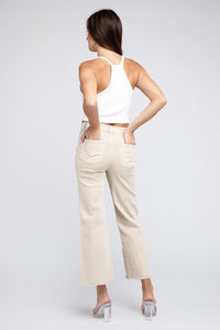 Acid Wash Frayed Cutoff Hem Straight Wide Pants - Exotica Luxe Boutique