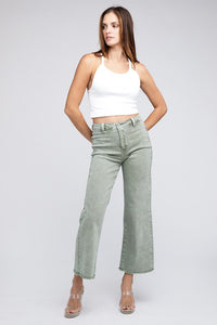 Acid Wash Frayed Cutoff Hem Straight Wide Pants - Exotica Luxe Boutique