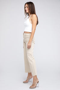 Acid Wash Frayed Cutoff Hem Straight Wide Pants - Exotica Luxe Boutique