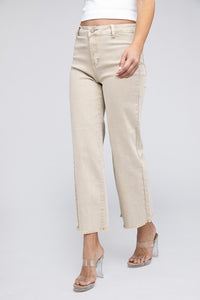 Acid Wash Frayed Cutoff Hem Straight Wide Pants - Exotica Luxe Boutique